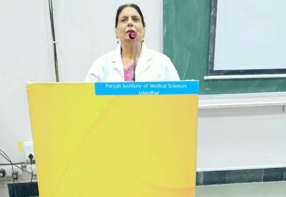 Dr. Kulbir Kaur Director Principal addressing a joint session of MBBS Batch 2018 and 2019