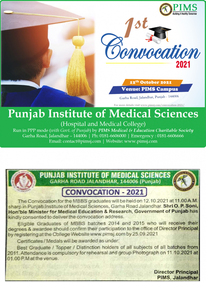 Convocation – 2021 – Punjab Institute Of Medical Sciences [PIMS]